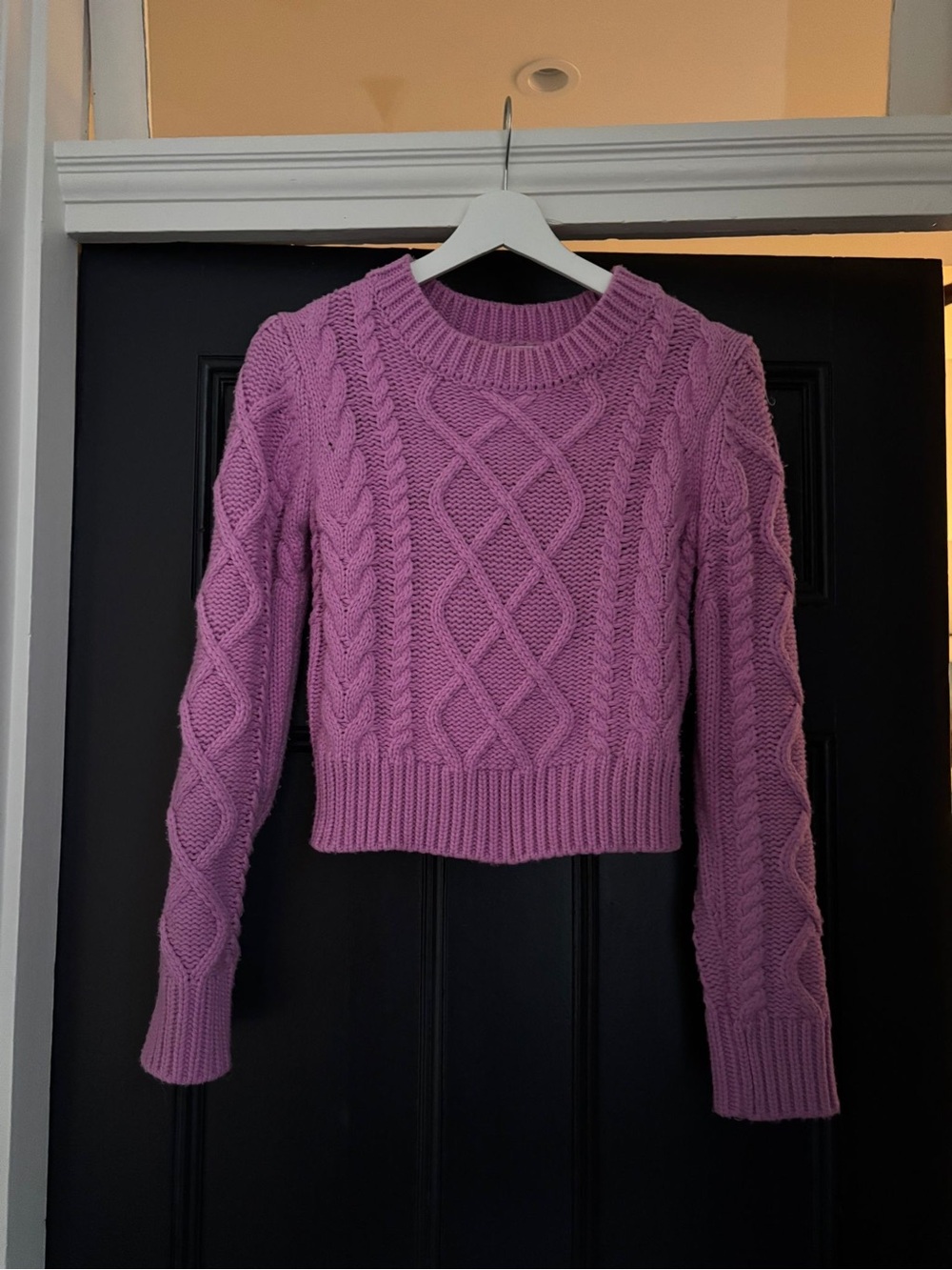 English Factory Lavender Cable-Knit Crewneck Sweater